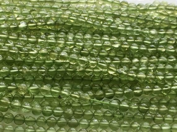 BEADS GEMSTONE 1 Strand Natural Green Perit Plain Round Balls, Green Perit, 3.5mm Beads, 13 Inch Code-HIGH-15631
