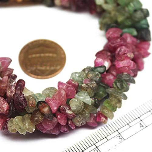 1 Strand Multi Pink Green toumaline Tumbled Chips Smooth 8'' Long Strand Gemstone Beads, Jewelry Supplies for Jewelry Making, for Meditation Jewellery for Reiki Healing Mystic Gemstone 5mm to 8mm