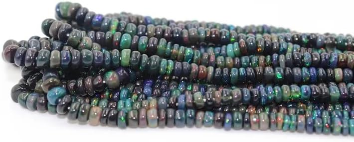AAA+ Black Opal Smooth Rondelle Beads 3.5-5.5 mm Black Opal Plain Beads Fire Opal Beads Flashy for Making Jwelery