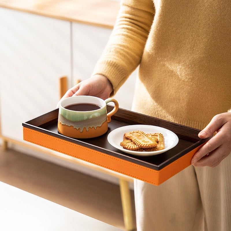 Tray Leather Tray Rectangular Teacup Tea Tray Afternoon Tea Coffee Jewelry Aromatherapy Storage Tray Hotel Entrance Tray Serving Trays(E)