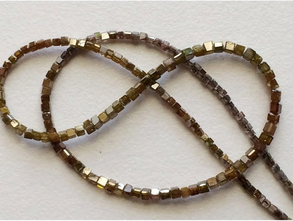 1.5mm To 2.5mm Brown Sparkling Faceted Diamond Box Cubes, Diamond Box Beads Conflict Free Faceted Cube Diamonds For Jewelry (4IN To 16IN), 1.5 MM - 2.5 MM