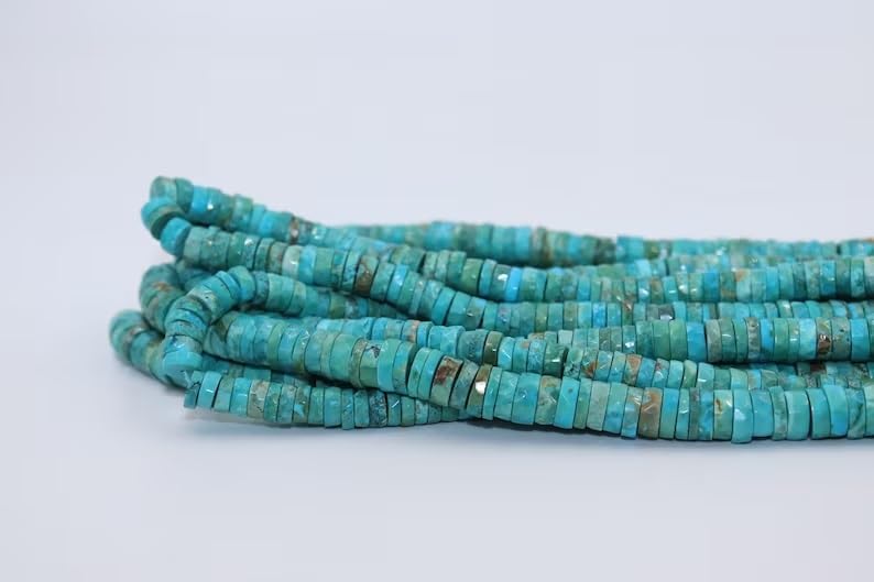 Natural Arizona Turquoise Faceted Tyre Shape Beads 6-6.5 mm Heishi Cut Beads Natural Turquoise Heishi Beads Wheel Cut Beads