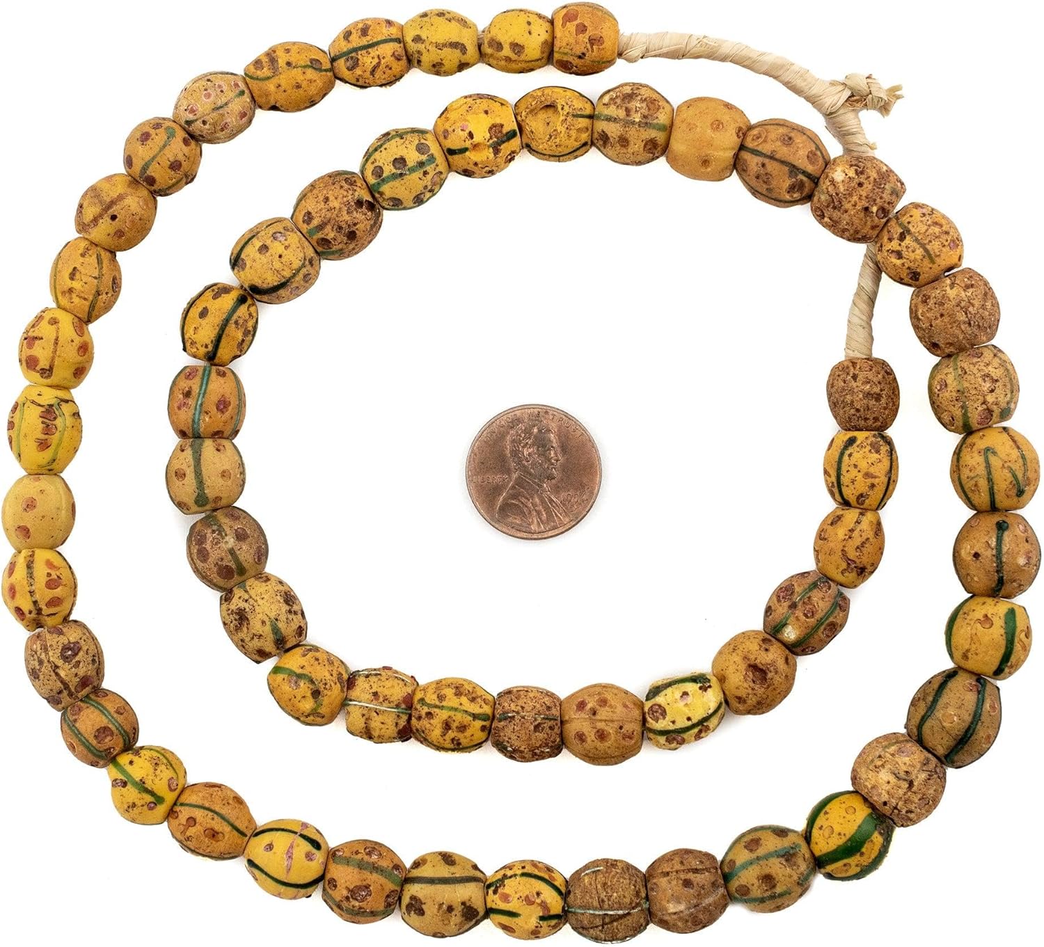 The Bead Chest Antique Ethiopian Yellow Venetian African Trade Beads 11mm Round Glass Large Hole 26 Inch Strand Handmade