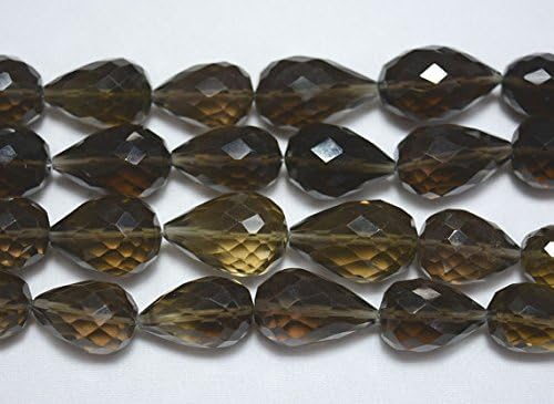 13 inch natural beads strand of 14x18mm-16x23mm faceted drop smoky quartz gemstone beads for DIY jewelry - necklace, bracelet, earring, ring.