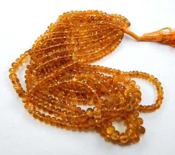 5 Strands 5-8 mm Micro Faceted Brandy Madeira Citrine Roundel Beads Necklace