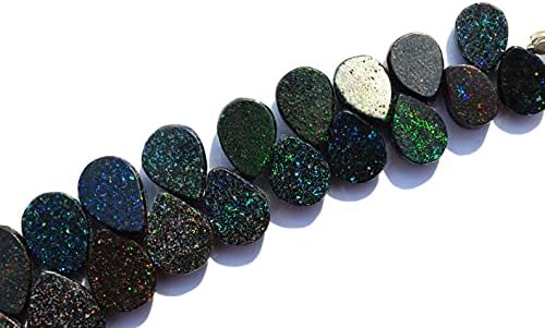 8 inch Strand of Natural Australian Black Matrix Opal 10x8-13x10mm pear Smooth briolette Beads for DIY Jewelry Making. |BRIO_00777