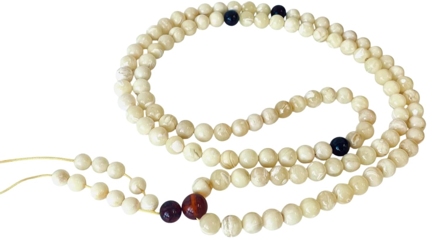 AMBERSTONE Milky Amber Mala Prayer Beads - Buddhist Rosary for Chanting Mantra - Natural Baltic Amber - Premium Handmade Japa for Meditation - 108 Beads / 41.8 g