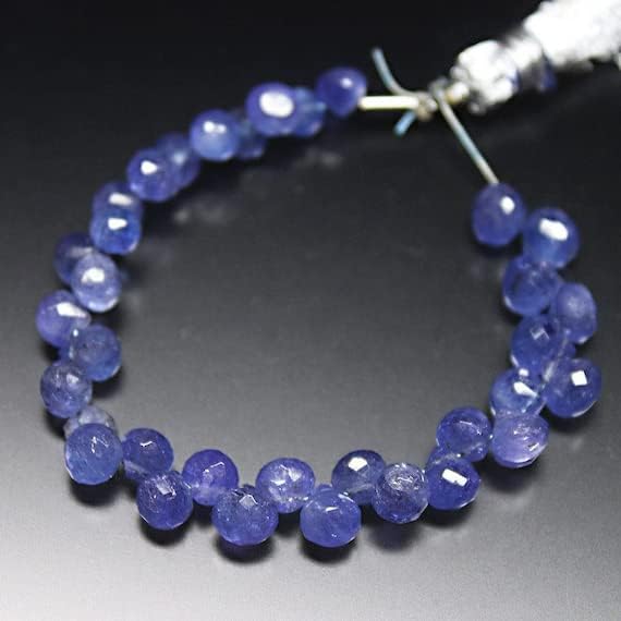 Beads Gemstone Natural Blue Tanzanite Faceted Onion Drop Briolette Loose Gemstone Craft Beads Strand 4 Inch Long 4mm Code-HIGH-25769