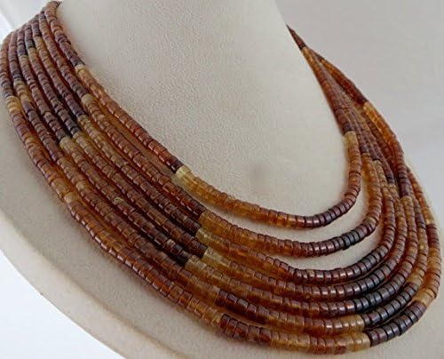 HESSONITE GARNET Shaded Button Semi Precious Beads Necklace 20 INCHES 4MM