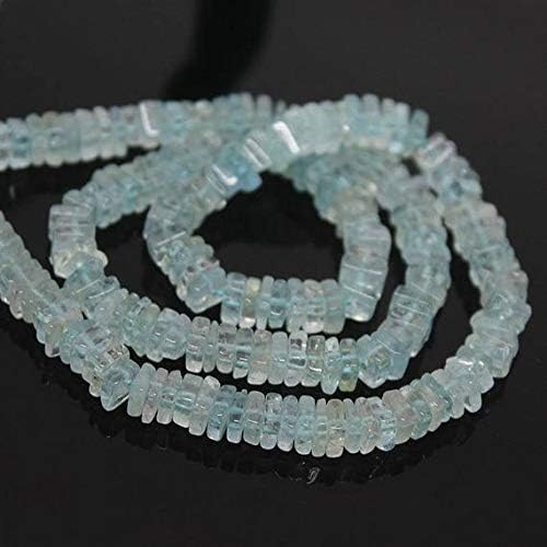 5 Strands Aqua Blue Aquamarine Smooth Square Heishi Cube Gemstone Craft Loose Beads 15 Inch Long 4mm Code-HIGH-1372
