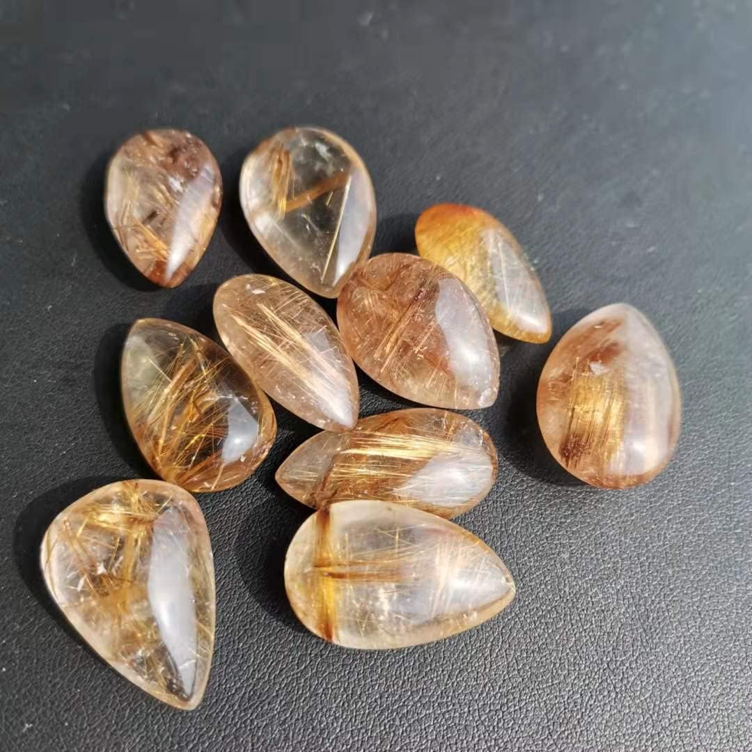 5~10pcs Natural rutilated Quartz Crystal Water Drop Shape for Pendant (Color : 10pcs)