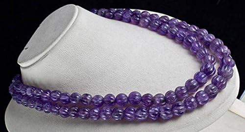2 Line Natural Purple Amethyst Carved Melon Beads Necklace 20 INCHES 15 MM to 10 MM