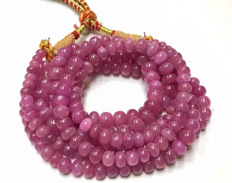 Natural Pink Sapphire(Certified) roundelle Smooth Beads 6-8MM 18 inch Long String Jewelry Making Gemstone Beads for Necklace Bracelet