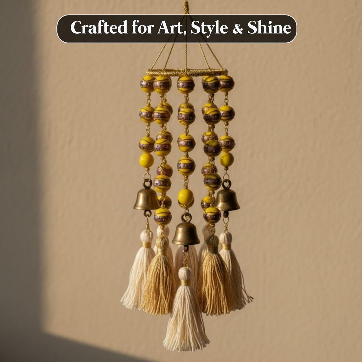 Yellow Designer Glass Beads | 16mm Murano Style Beads with Blue Dots & Pink Floral Accents | Available in 10 Strands | Ideal for Jewelry Making & DIY Projects