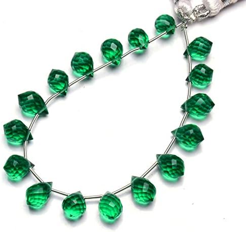 GEMZ 13 inch Strand of Natural Emerald Quartz Tear Drop Shape Faceted Cut Green Color briollete Beads for DIY Jewelry Making- Earring Necklace Bracelet.