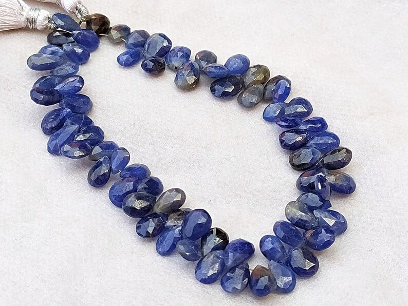 8 inch Strand of Natural Blue Sapphire 7-10 mm pear Faceted briolette Beads for DIY Jewelry Making. |BRIO_01110