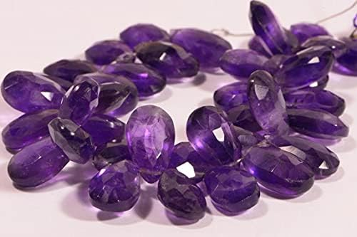 8 inch Strand of Natural Amethyst 12x7x5mm pear Faceted briolette Beads for DIY Jewelry Making. |BRIO_00252