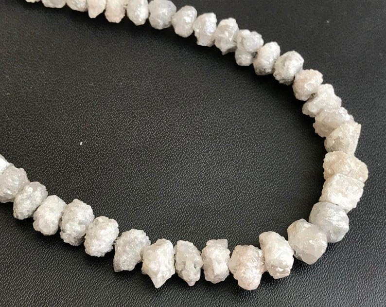 4.5-7mm White Rough Diamonds, 1mm Hole Drill Beads, Natural White Gray Raw Diamond Necklace, Uncut Diamond Beads (3Pcs To 6Pcs Option), 4.5-7 MM Approx.