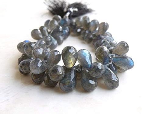 Labrarite Gemstone Briolette AAA Grey Faceted Teardrop Drilled 8 to 9.5mm 14 Inch Long Strand. Code-HIGH-58289
