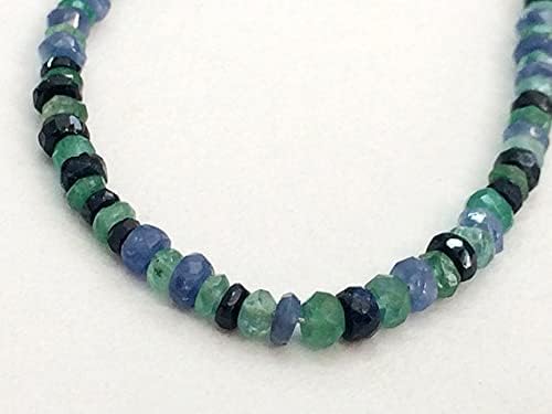 BEADS GEMSTONE 1 Strand Natural Sapphire Faceted Rondelle Beads, Emerald Sapphire Necklace, Original Emerald & Sapphire, 3-4mm, 16 Inch Code-HIGH-19354