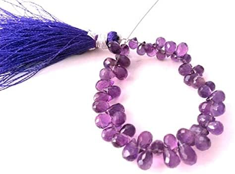 8 inch Strand of Natural Amethyst 3x5-4x6mm Teardrop Faceted briolette Beads for DIY Jewelry Making. |BRIO_00333