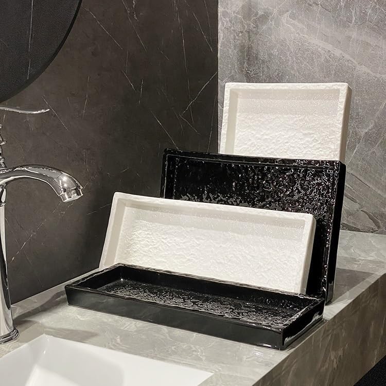 Tray Bathroom Ceramic Tray Toiletries Bathroom Towel Storage Tray Hotel Model Room Storage Tray Serving Trays(B,Medium)