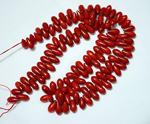 LKBEADS Red Coral Tear Drops Beads, Coral Plain Drops Beads, Gemstone For Jewelry, 5x11mm Approx, 7.5 Inch Full Strand