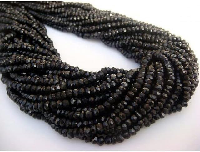 Black Spinel Beads, 4mm Beads, Micro Faceted Rondelles, 14 Inch lot of 5 Strands Chik-STRD- 93207