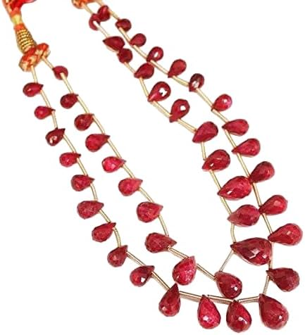 Hand_Crafted Ruby Tear Drop Faceted 36 Inch Long Beads, Jewelry Supplies for Jewelry Making, Bulk Beads, 7mm to 13mm YO-NECK-22848