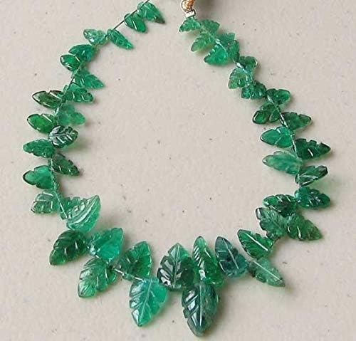 23cts! Natural Emerald Carved Leaf Bead 6 inchStrand 109725 for Jewelry Making
