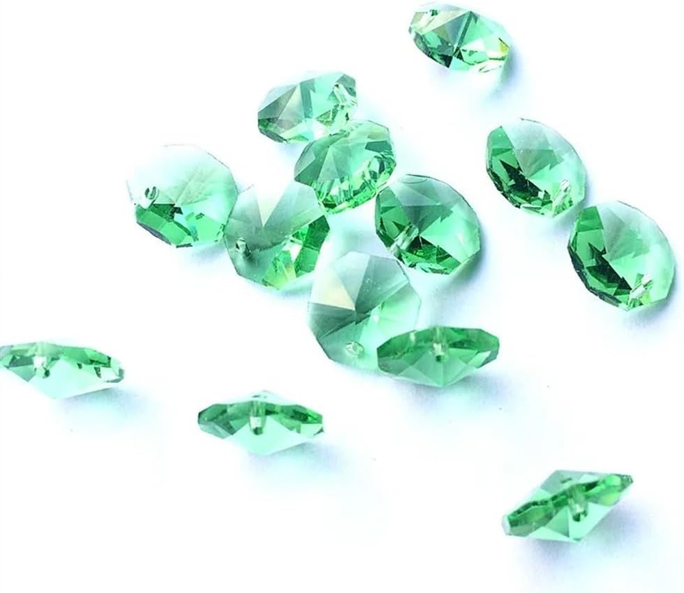 Hanging Crystals Prisms 500pcs 14mm Green Octagon K9 Crystal Beads in 1Hole for Chandeliers Accessories Parts Hangings Crystals for Decoration