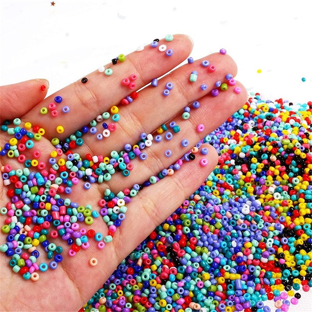 15000Pcs Glass Seed Beads, Mixed Colors Small Beads Assorted Kit Opaque Colors Lustered Loose Spacer Beads