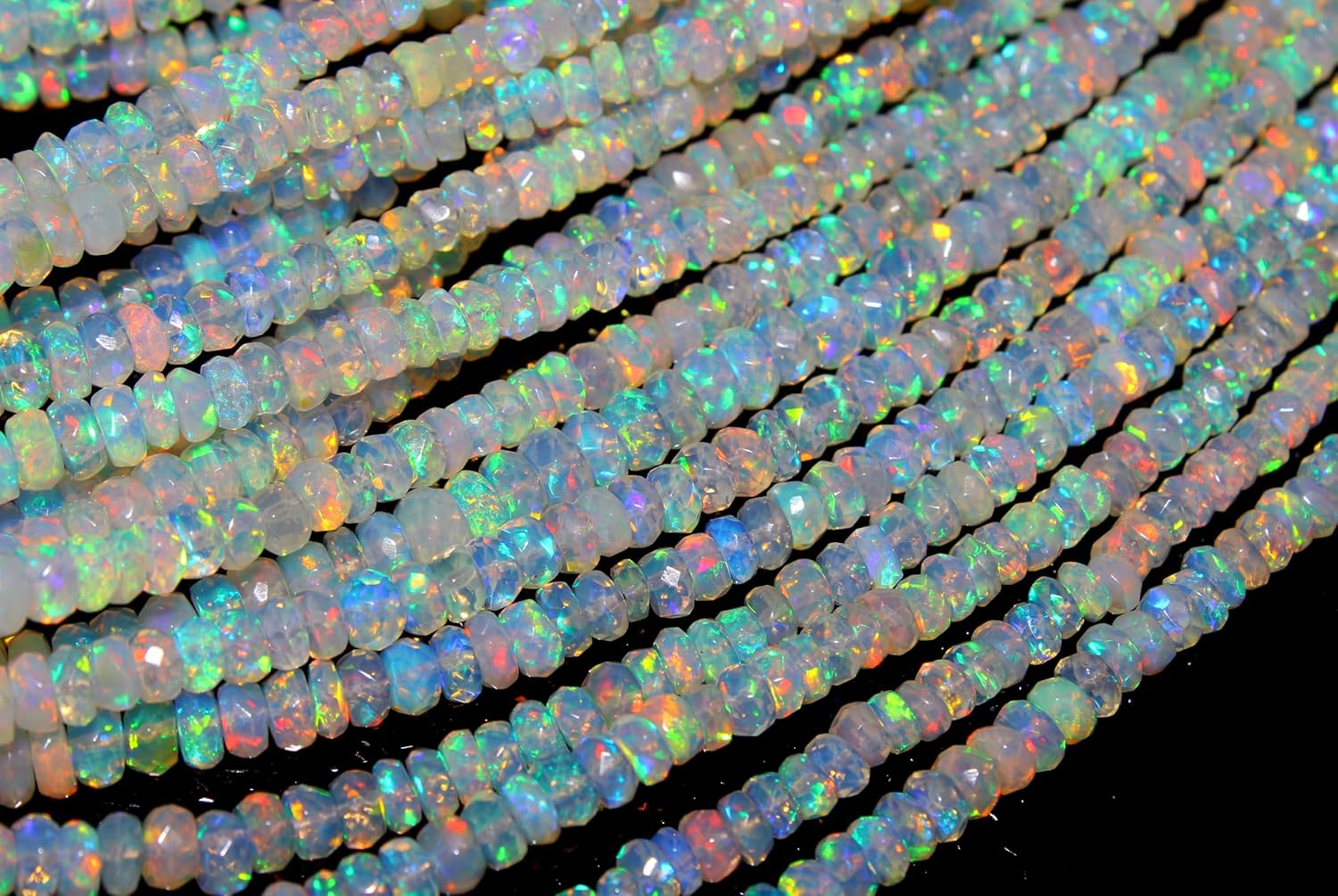 Natural Ethiopian Opal Rondelle Beads, Rainbow Fire Faceted, 4-5mm, 16 Inch Strand, Iridescent Gemstone