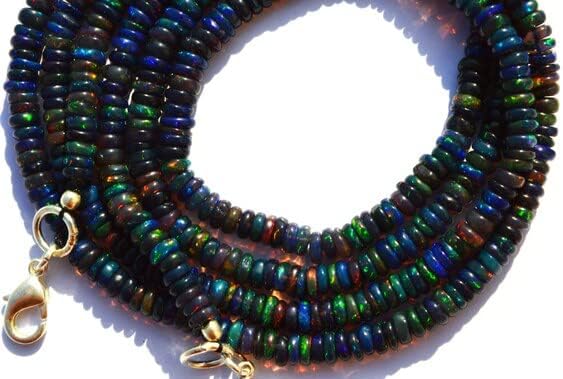 BEADS GEMSTONE 1 Strand Natural Ethiopian Black Opal Smooth 4.5MM Approx. Heishi Rondelle Beads Necklace 16.5 Inch Code-HIGH-4749