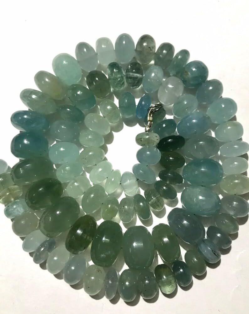 Natural Aquamarine rondelle Smooth Beads 16x9-9x10mm 26 inch Long String Jewelry Making Gemstone Beads for Necklace Bracelet