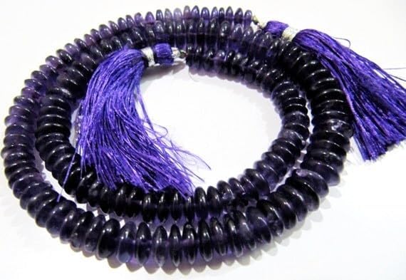 13 inch Strand of Natural gem Amethyst, 6-10mm Button Smooth Beads for DIY Jewelry Making. | Beads_03882
