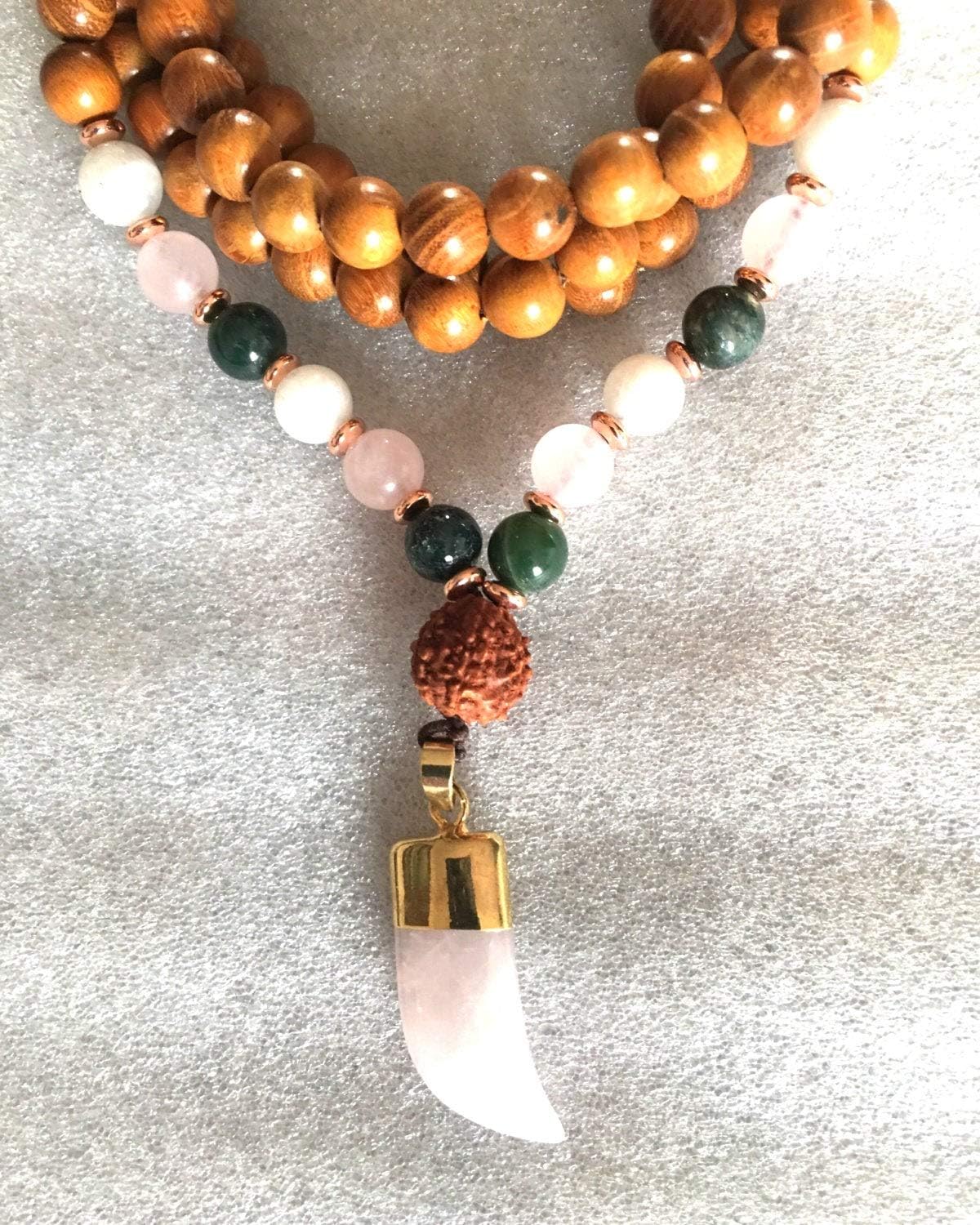 7 Chakra Wrap Mala Beads, 108 Wooden Mala Beads, Stretch Wrap Mala, Mala Necklace Without Tassel, Gemstone Wrap Mala