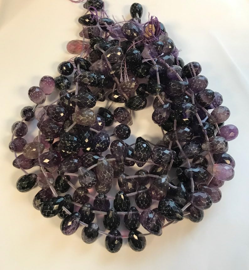 8 inch Strand of Natural Fluorite 17x11mm Teardrop Faceted briolette Beads for DIY Jewelry Making. |BRIO_03169