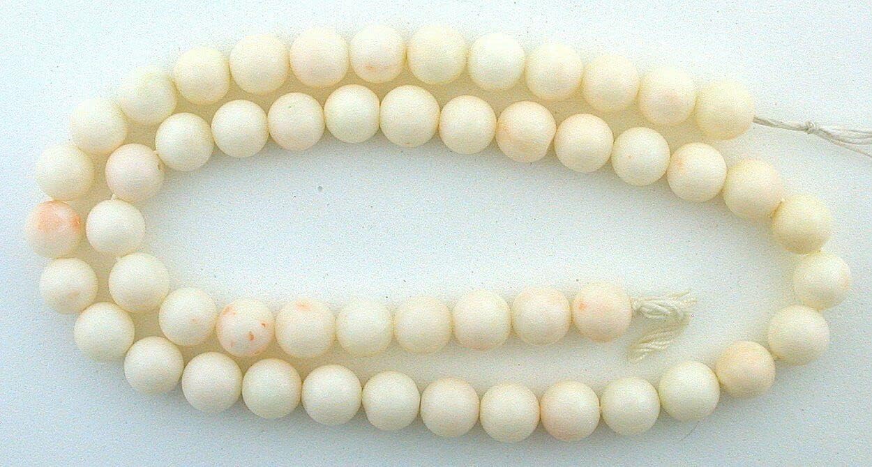 Vintage 7.5mm Round Genuine Italian Angel Skin Coral 15 3/4 Inch Gem Bead Strand
