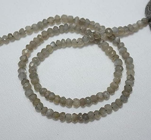 4mm Grey Moonstone Beads, Micro Faceted Rondelles Beads, Gemstone Beads 13.5 Inch lot of 10 Strands CHIK-STRD-95113