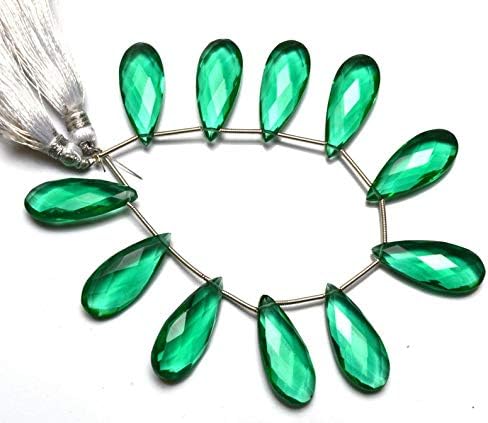 GEMZ 8 inch Strand of Natural Emerald Quartz pear Shape Faceted Cut Green Color briollete Beads for DIY Jewelry Making- Earring Necklace Bracelet.