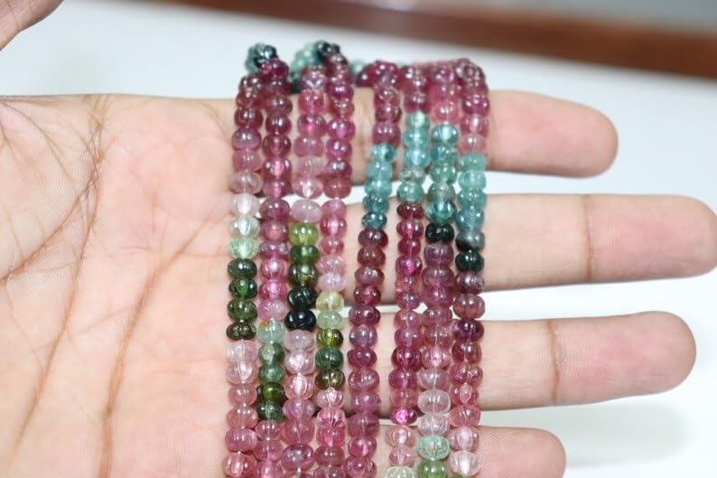 AAA+ Quality Multi Tourmaline Smooth Carved Rondelle 5-6mm Beads Strand for Jewelry Making Hand Carving Natural Multi Touramline Rondelle Wholesale Beads