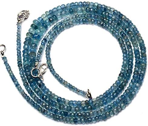 Natural Gemstone Moss Aquamarine Faceted 3 to 6MM Size Rondelle Beads Necklace 18.5 Inch Full Strand Very Rare Gem from Brazil