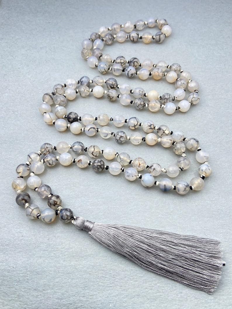 Natural Dragon Vein Agate 6mm 108 Mala Beads, Spiritual, Meditation Beads, Reiki, Japa Mala, Buddhist Prayer Beads, Yoga Bracelet, Healing Beads