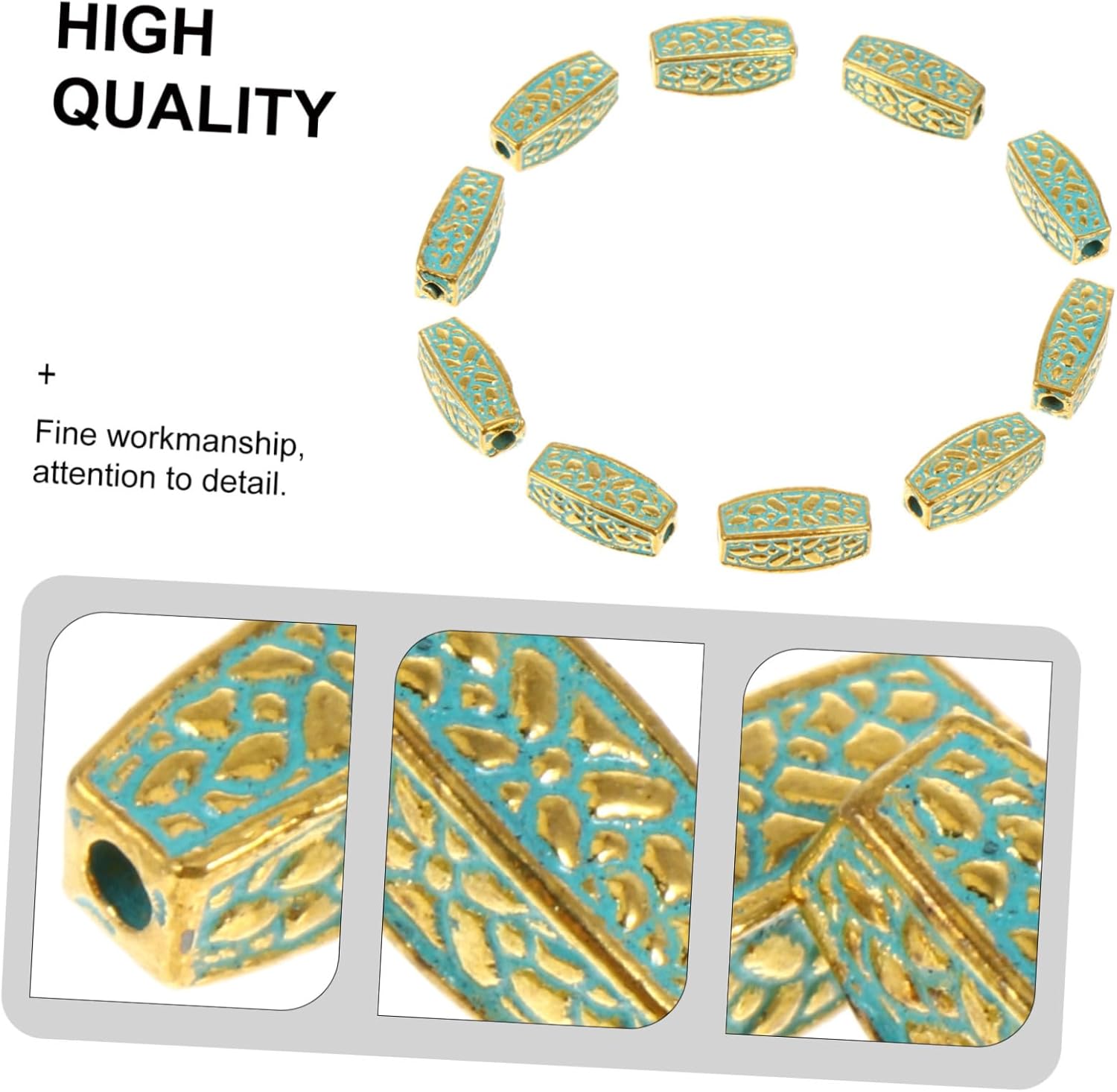 20 Pcs Beaded Beads for Crafts Craft Making Beads DIY Bracelet Beads Green Beads Charm Bracelet Beads Decor Jewelry Beads Beading Kits Tube Stone Loose Beads Kongzhu Necklace Alloy (Green 1.1X0.5CM)