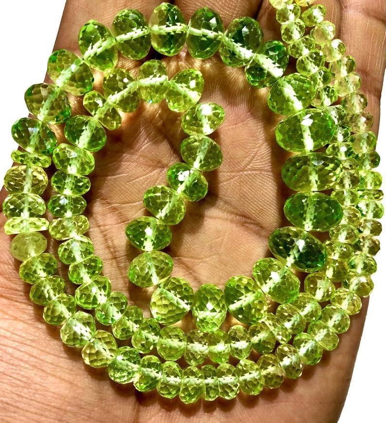 Natural NEON Green Spinel Roundelle Faceted Beads 6-12 MM 20 inch Long String Jewelry Making Gemstone Beads for Necklace Bracelet