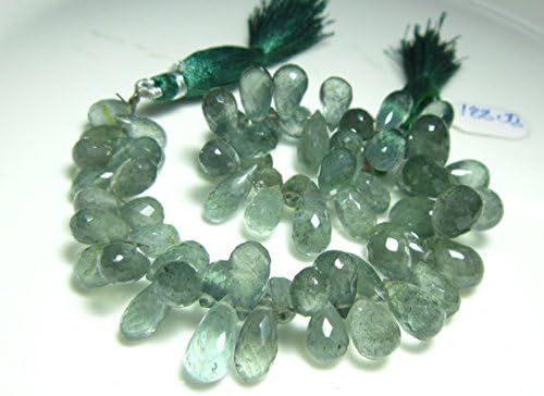 13 inch natural beads strand of 6x9-7x13mm faceted drop moss aquamarine gemstone beads for DIY jewelry - necklace, bracelet, earring, ring.
