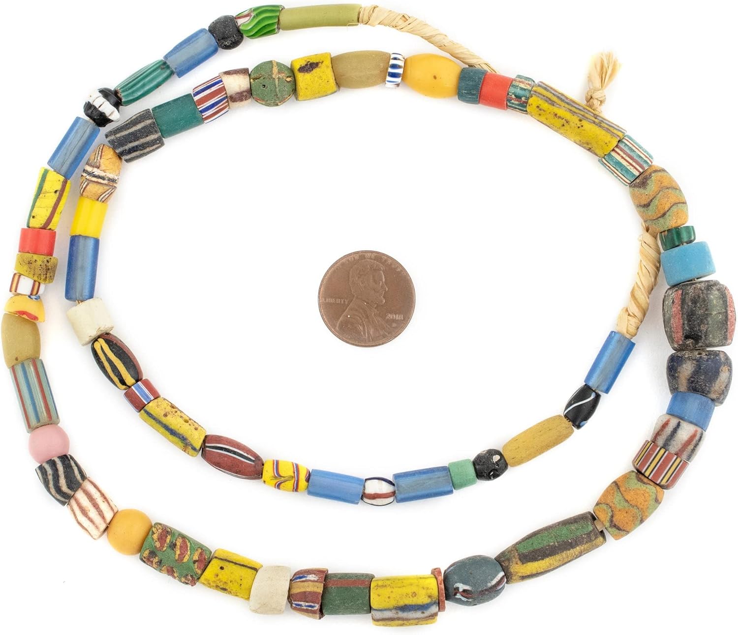 The Bead Chest Old Mixed African Trade Beads 10mm Ghana Multicolor Glass Large Hole 28 Inch Strand Handmade