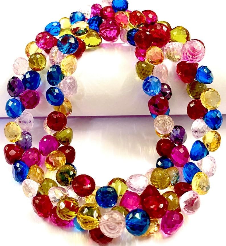 Natural Multi Sapphire Onion facated Beads 6-8 MM 21 inch Long String Jewelry Making Gemstone Beads for Necklace Bracelet