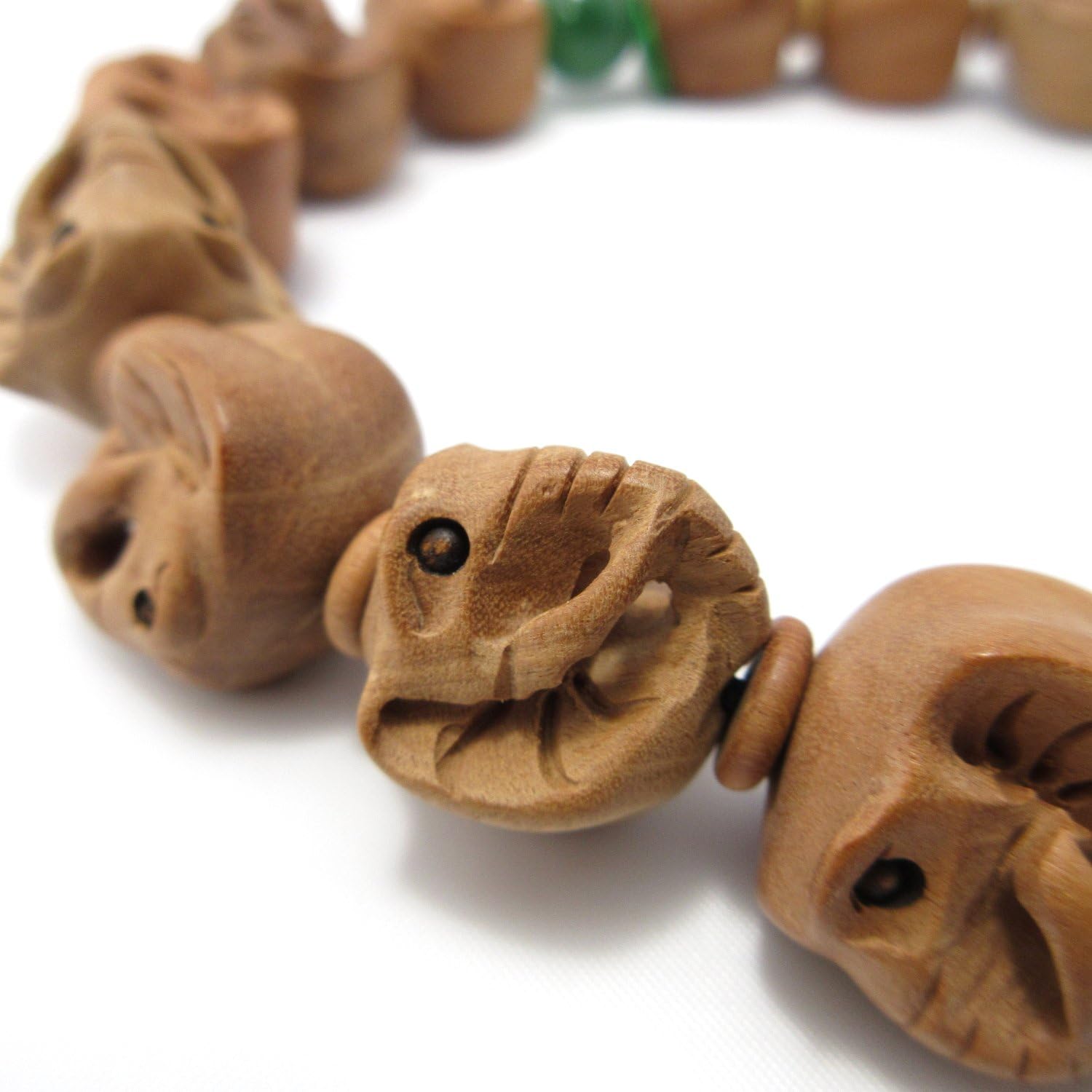 京都あさひ屋 Elephant Wood Carving with Green Aventurine Japanese Juzu Buddhist Prayer Beads Handemade in Kyoto JUA32